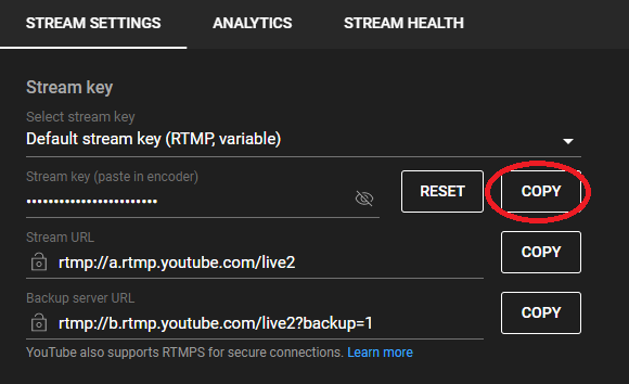 Copy the Stream Key