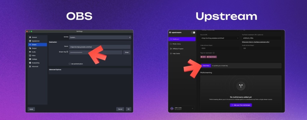 Entering stream key in OBS