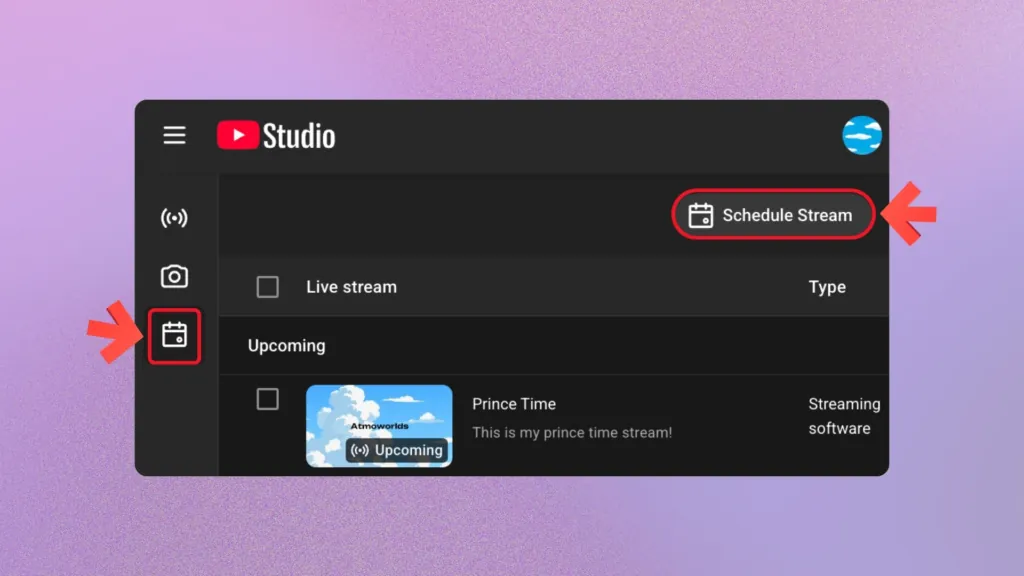 Schedule Stream via Manage Tab