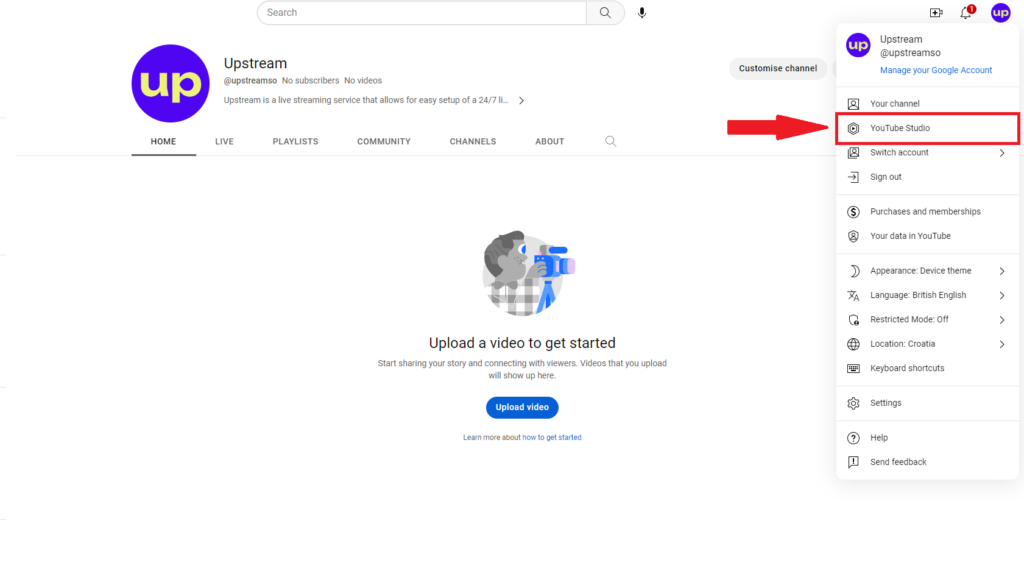 Select Youtube studio