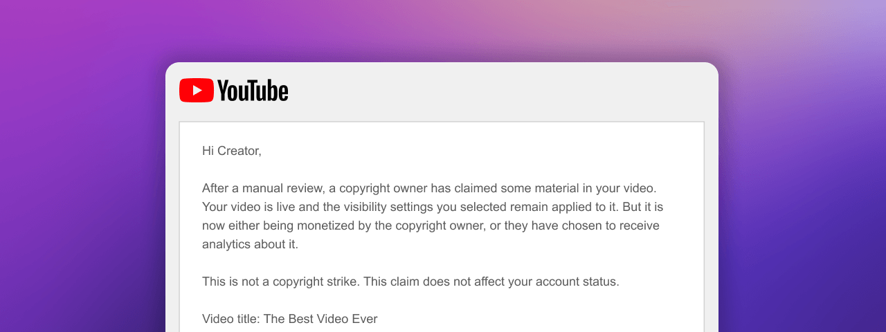 YouTube Copyright Claim Notice