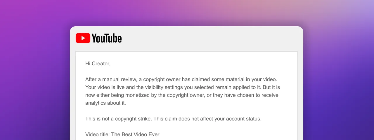 YouTube Copyright Claim Notice