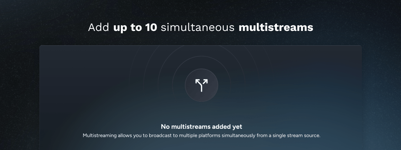 Add up to 10 simultaneous multistreaming platforms