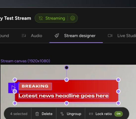 Example of drag and drop overlay editing via Upstream Stream Designer