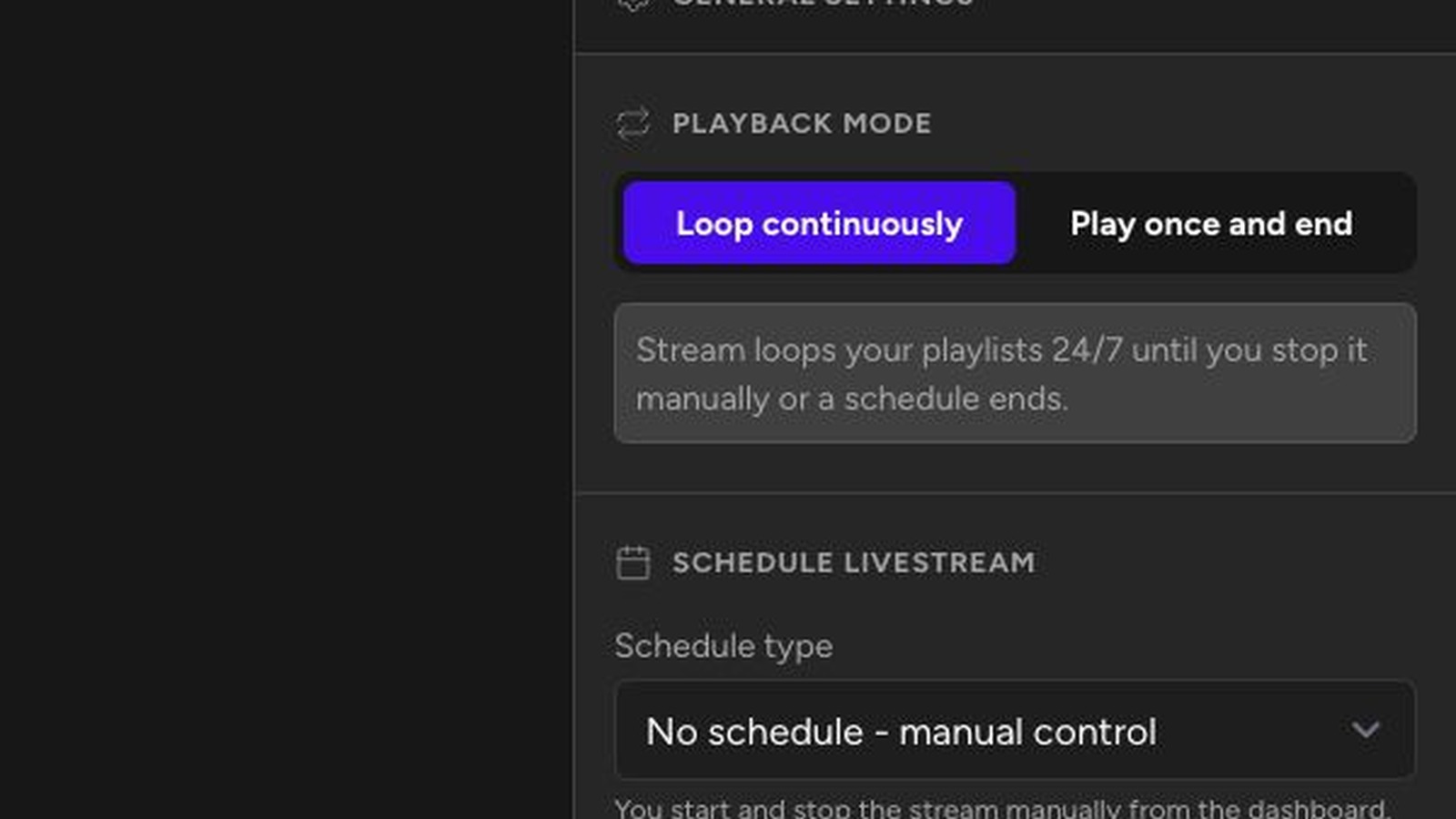 Upstream stream builder showing schedule livestream settings