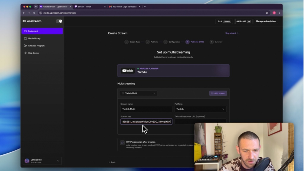 Set up simulcasting to YouTube and Twitch in Upstream via Cloud Multistreaming