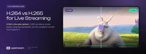 H.264 versus H.265 for live streaming with an illustrative side-by-side video comparison in Upstream grape colors