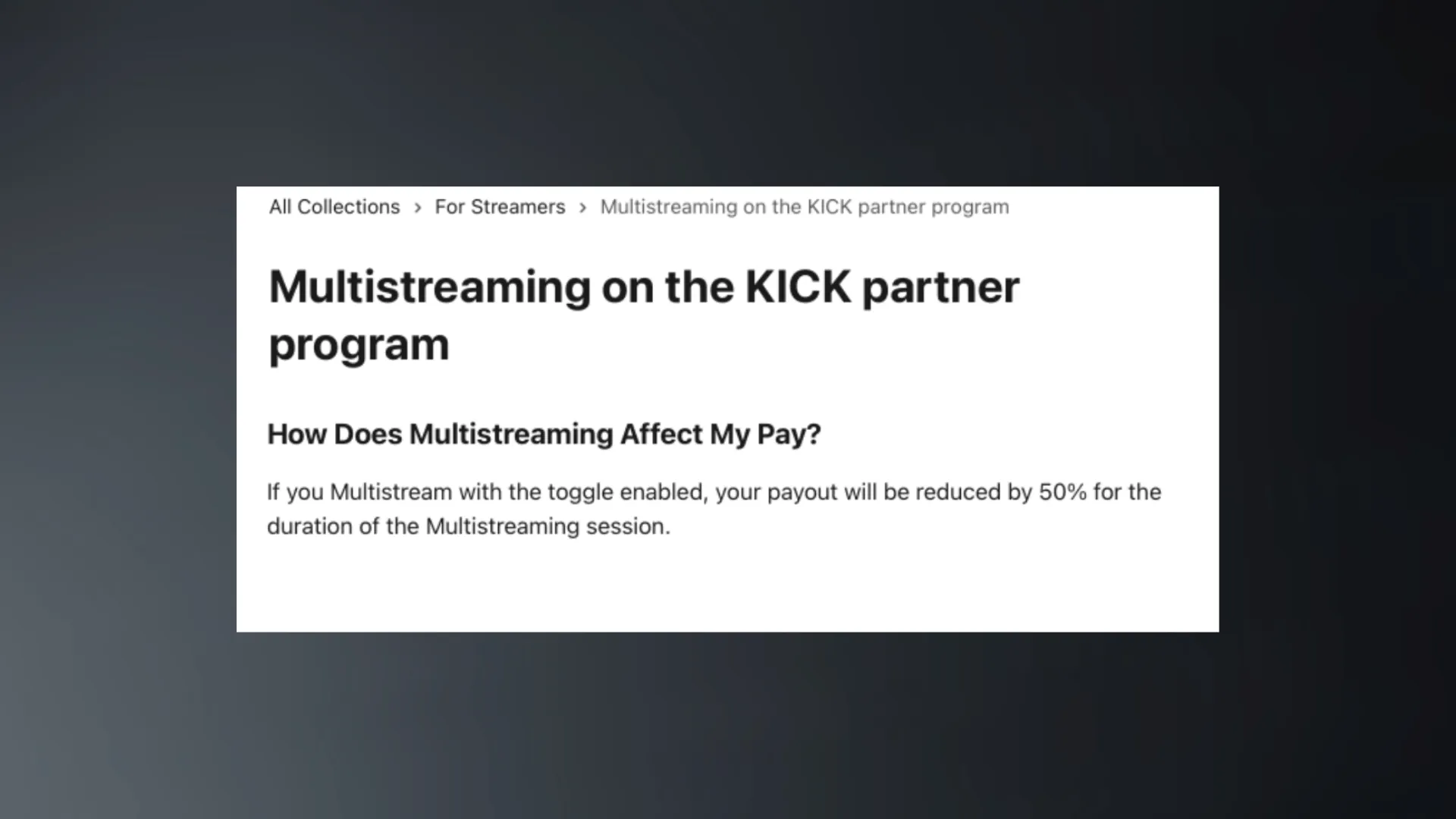 Kick partner program multistreaming policy
