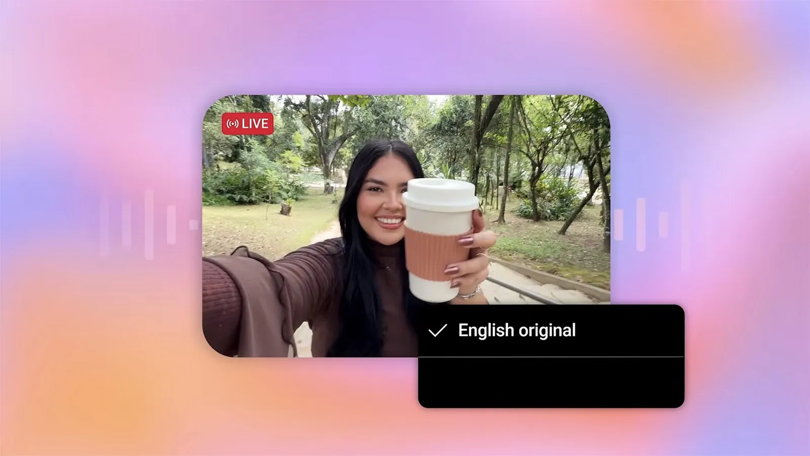 A live stream on a phone with the audio track menu open and English original selected