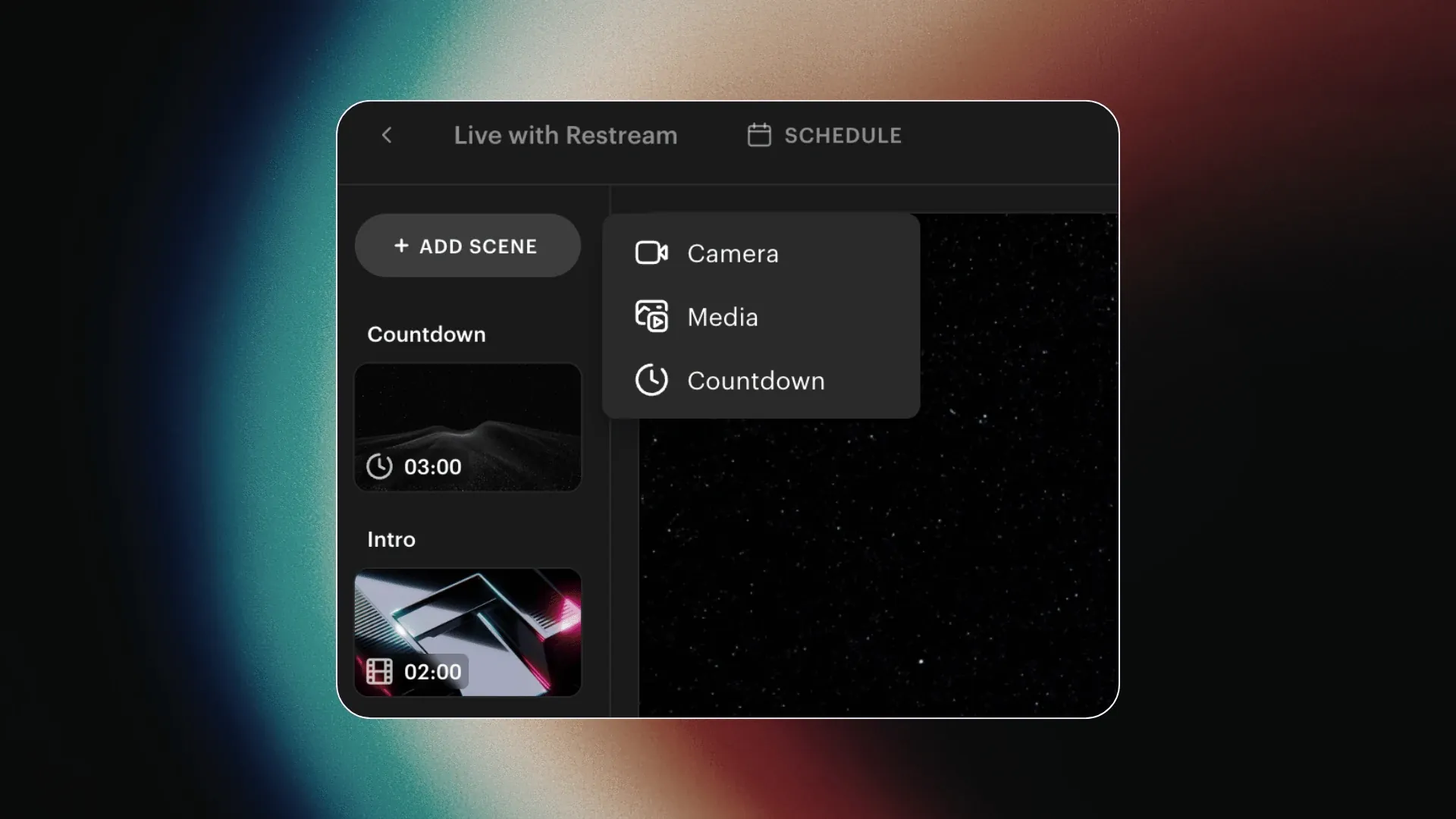 Restream Studio scene selection
