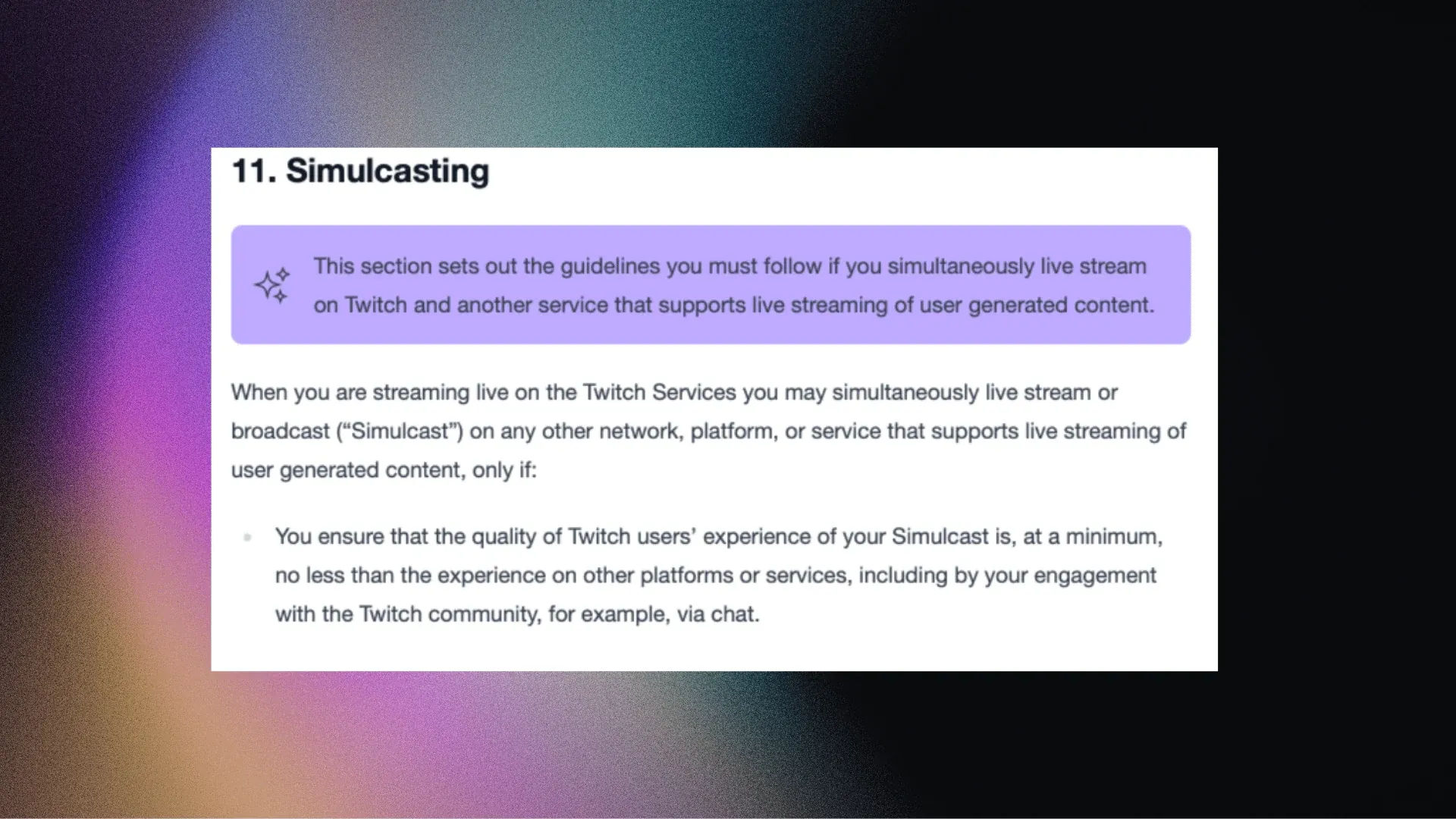 Twitch simulcasting terms