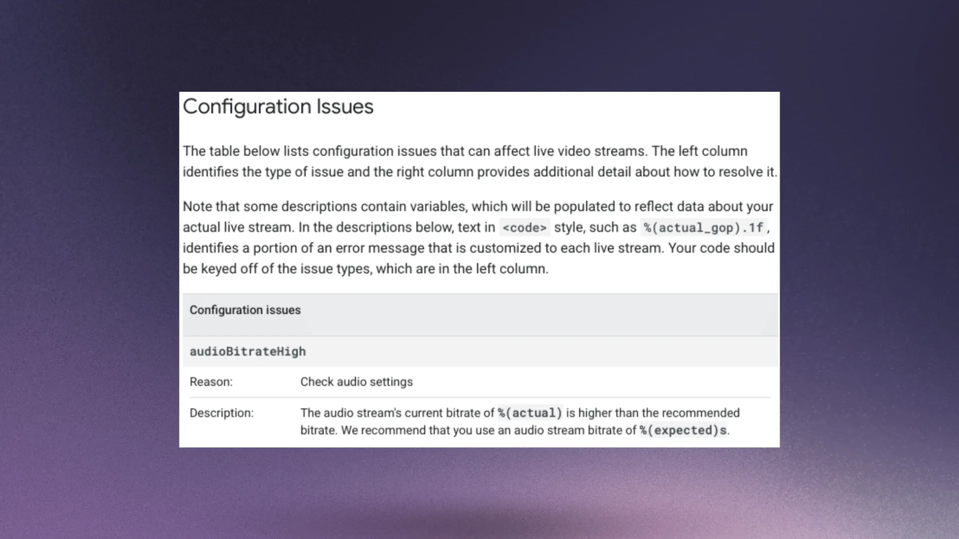 YouTube live stream configuration issues