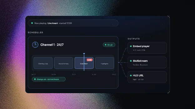 Castr TV playout dashboard for a continuous multistreaming channel