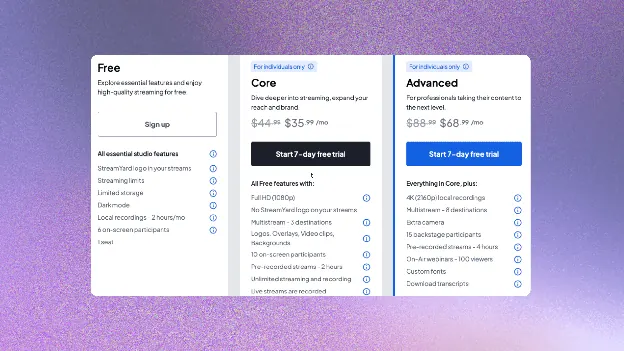 StreamYard multistreaming pricing plans