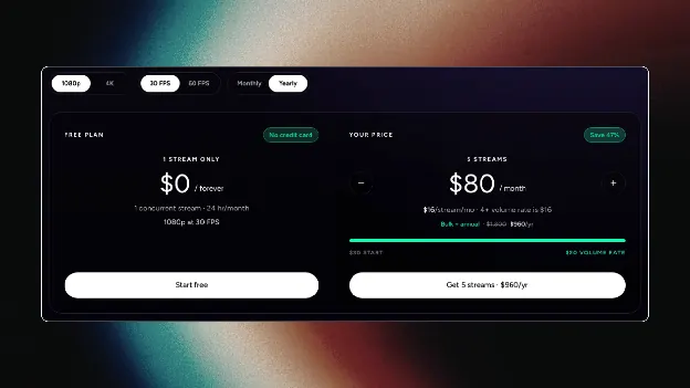 Upstream multistreaming pricing plans and free plan