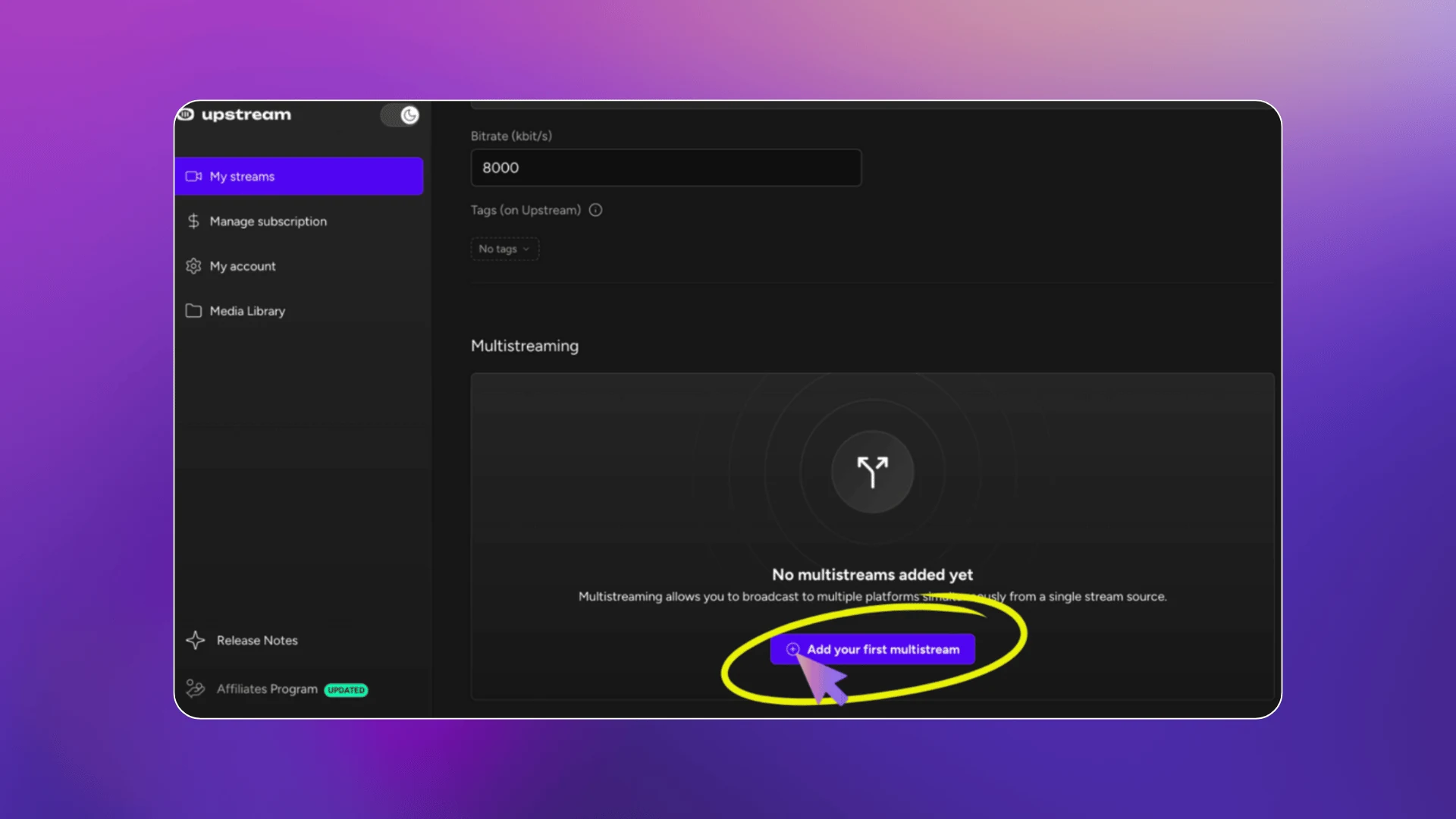 Adding Facebook as a multistream destination in Upstream